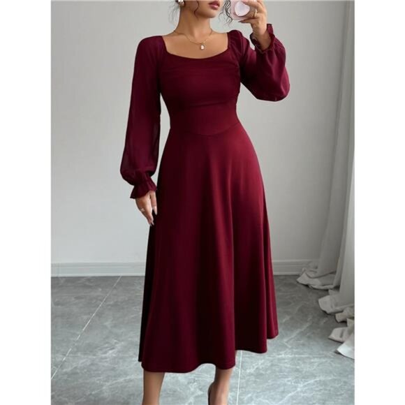 Flounce Sleeve A-Line Midi Dress - Picture 3 of 7
